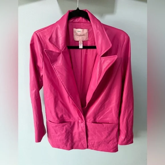 ANTHROPOLOGIE PINK HUTCH VEGAN LEATHER BLAZER SIZE SMALL - Picture 7 of 15